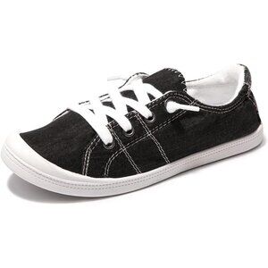 Women's Classic Canvas Fashion Comfort Slip On Walking Black Sneakers Shoes